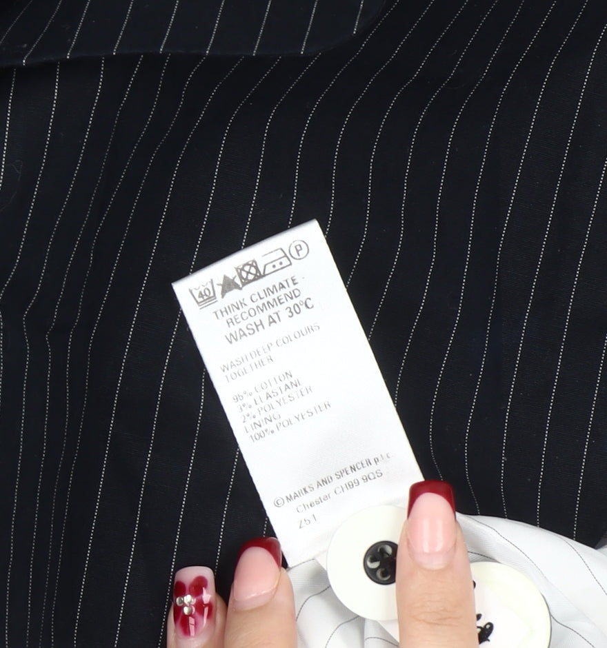 Marks and Spencer Women Black Pinstripe Blazer Size 14 Single Breasted