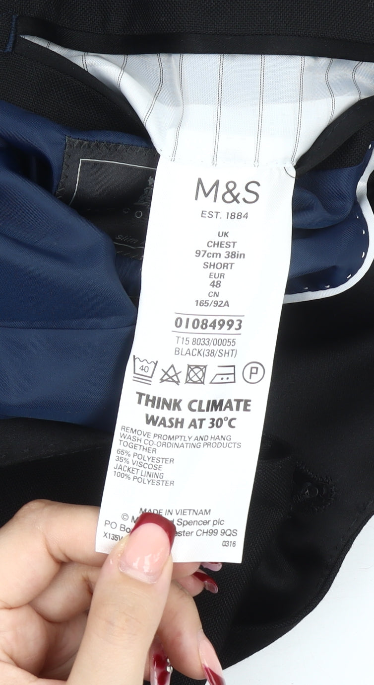 Mens UK Size 38 Marks and Spencer Regular Black Suit Jacket