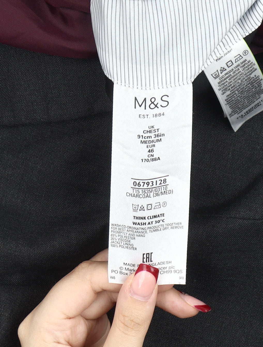 Mens UK Size 36 Marks and Spencer Regular Grey Suit Jacket
