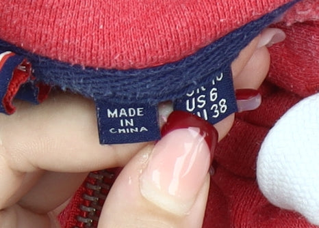 Superdry Womens Red Full Zip Hoodie Size 10 Regular Fit Logo