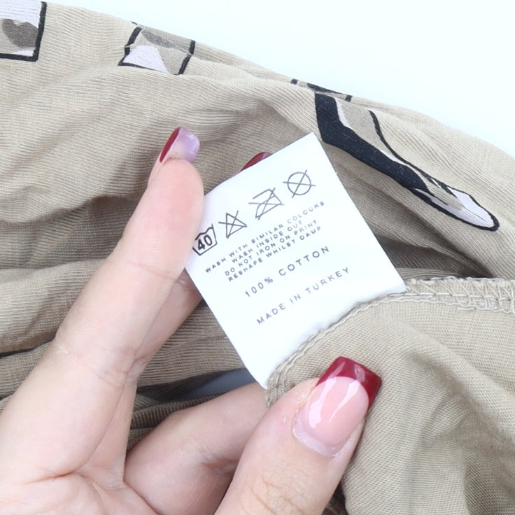 NICCE Men’s Beige Long Sleeve Crew Neck Cotton T-Shirt Size S