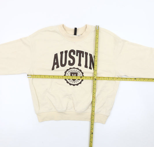 H&M Women Beige Pullover Sweatshirt Size 12 Logo Graphic