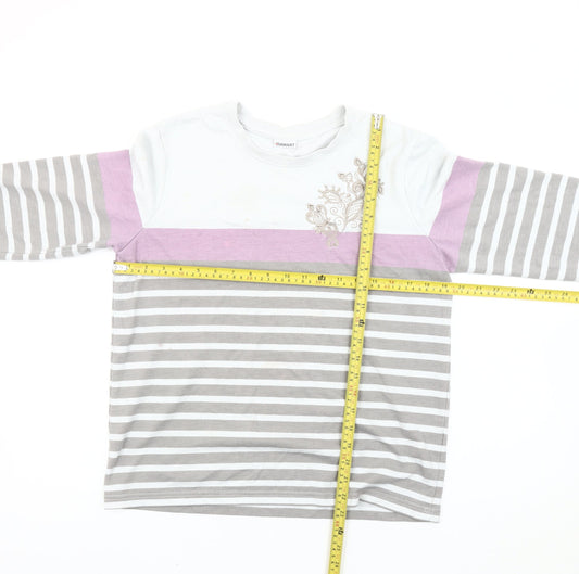 Damart Women’s White Grey Pink Striped Long Sleeve T-Shirt Size 10