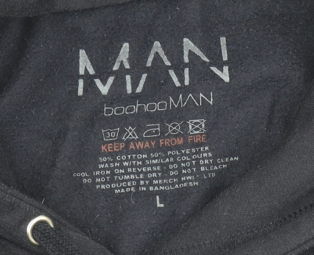 Mens UK Size L boohooMAN Black Pullover Hoodie