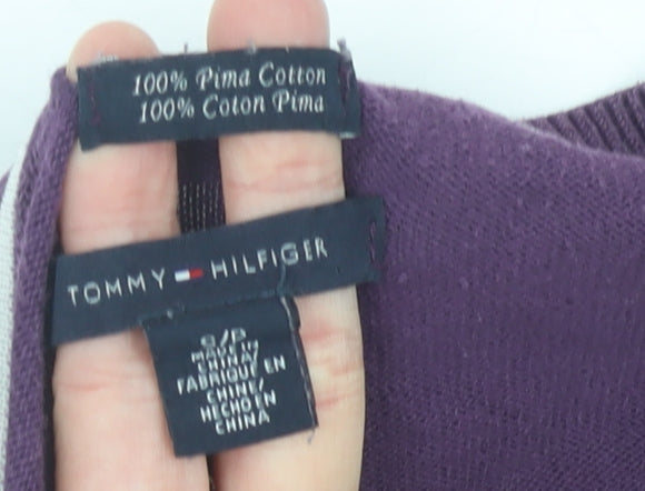 Tommy Hilfiger Men’s Purple Argyle V-Neck Cotton Jumper Size S