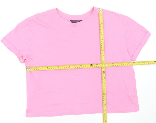 New Look Womens Pink Size 12 Cotton Basic Crew Neck T-Shirt