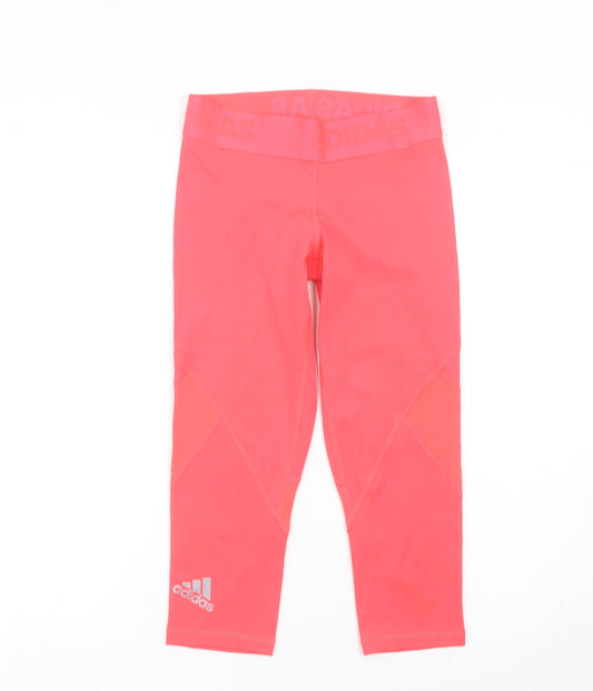 Additional front view of Adidas women’s pink capri leggings s slim fit breathable activewear