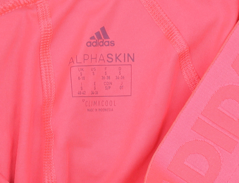 Brand and care label for Adidas women’s pink capri leggings s slim fit breathable activewear