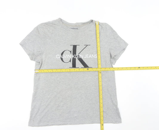 Calvin Klein Women Grey Short Sleeve Logo T-Shirt Size M