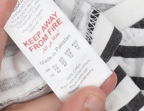 Boohoo Women’s Black White Striped Cotton Long Sleeve T-Shirt UK16