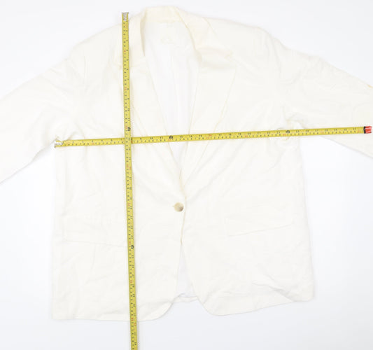 H&M Women’s Ivory Linen Blend Blazer Jacket XL Regular Fit