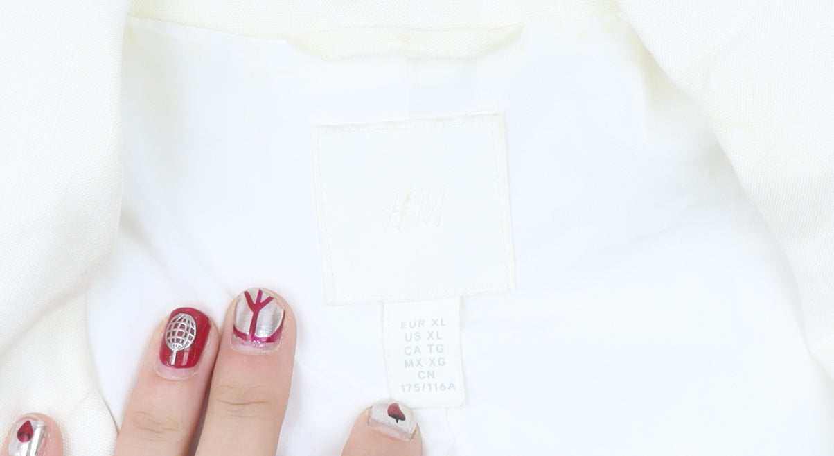 H&M Women’s Ivory Linen Blend Blazer Jacket XL Regular Fit