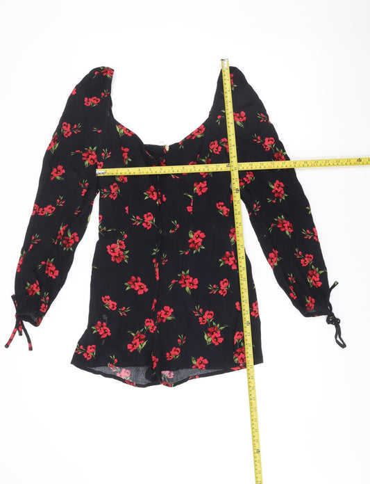 Urban Outfitters Women’s Black XS Floral Long Sleeve Playsuit
