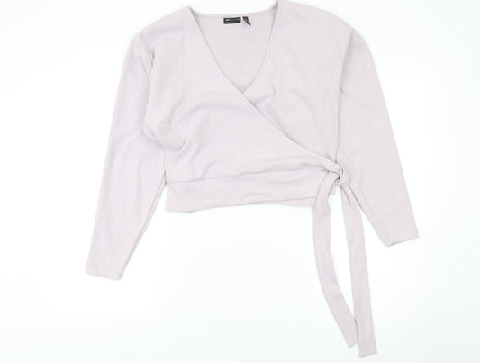 Womens UK Size 10 ASOS Design Grey Wrap Blouse