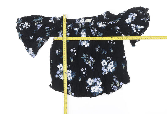 Hollister Womens Black Floral Off Shoulder Cropped Blouse XS