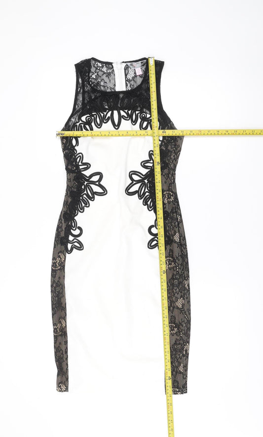 Lipsy Women’s Black White Lace Bodycon Dress Size 10 Sleeveless