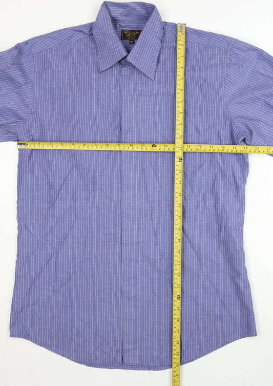 William Hunt Men’s Blue Striped 16in Collar Long Sleeve Dress Shirt
