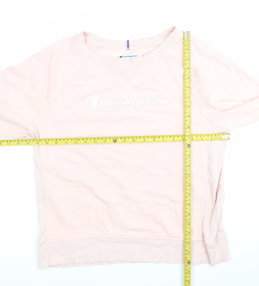 Champion Womens Pink Pullover Sweatshirt L Logo Embroidered Casual