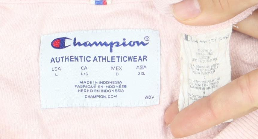Champion Womens Pink Pullover Sweatshirt L Logo Embroidered Casual