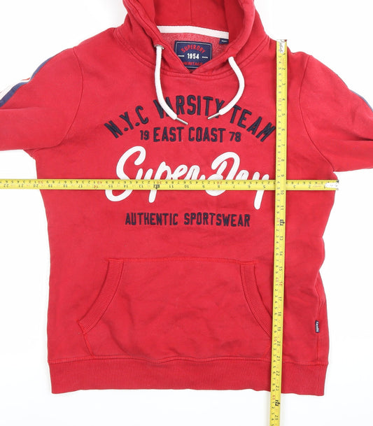 Superdry Men’s Red Pullover Hoodie M Varsity Print Sportswear
