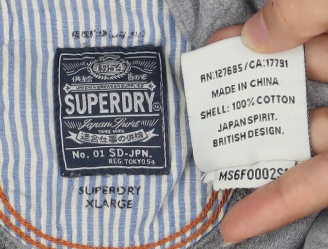 Superdry Mens Grey Henley Long Sleeve T-Shirt XL Cotton