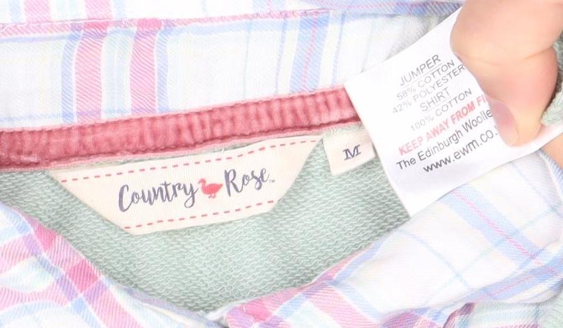 Country Rose Women Green Pullover Sweatshirt M Cotton Blend Collared
