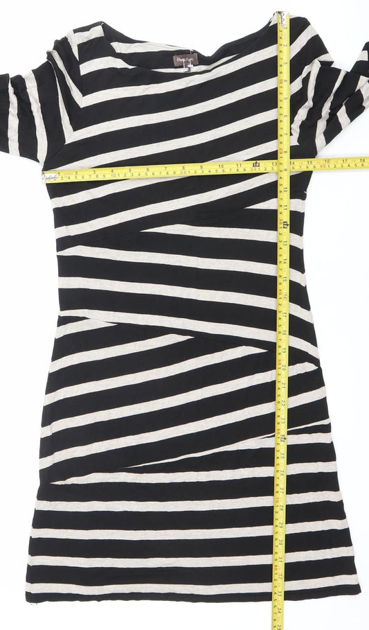 French Connection Women’s Black Beige Striped Shift Dress Size 10