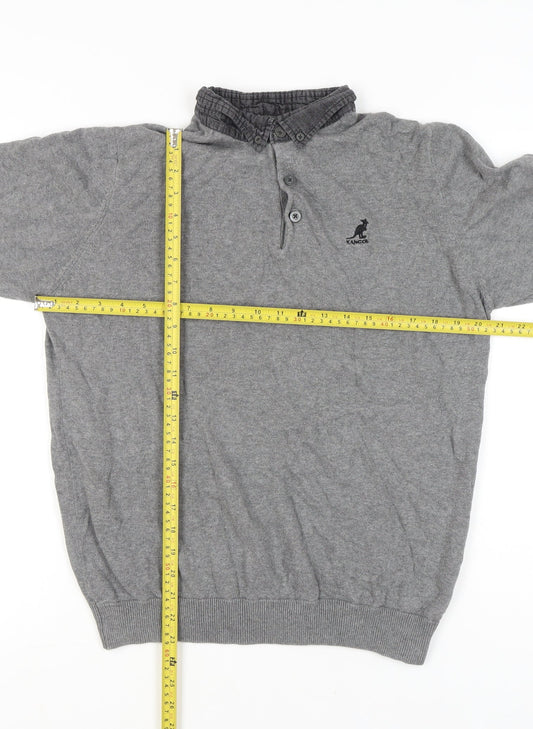 Kangol Mens Grey Cotton Henley Jumper Size L Long Sleeve Casual
