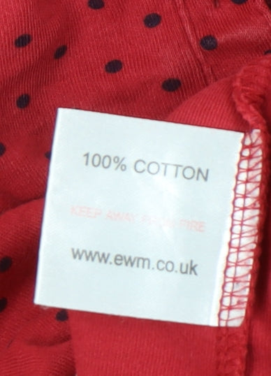 EWM Womens Red Polka Dot Cotton Polo Shirt Size L 16-20