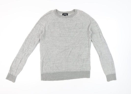 Express Men’s Grey Cotton Crew Neck Jumper Size L Regular Fit