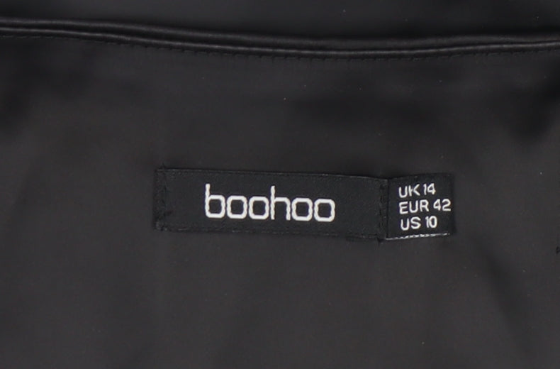 Boohoo Women Black Size 14 Shift Mini Dress Long Sleeve V-Neck