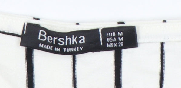 Bershka Women’s White Striped Wide-Leg Jumpsuit Size 12