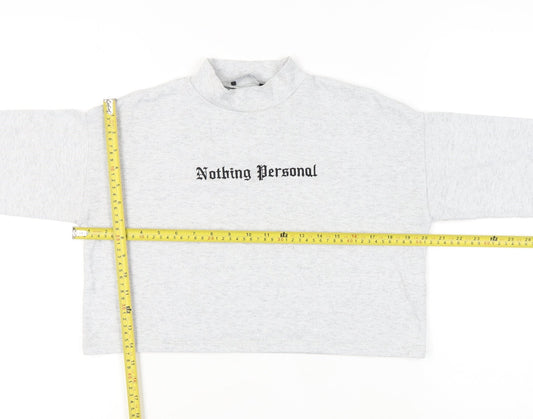 Bershka Women's Grey Cropped Mock Neck Long Sleeve T-Shirt Size 8