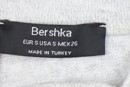 Bershka Women's Grey Cropped Mock Neck Long Sleeve T-Shirt Size 8