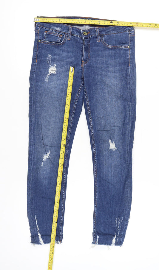 Zara Women Blue Skinny Slim Fit Z1975 Distressed Jeans Size 10