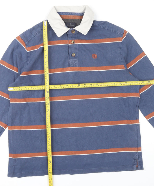 Marks and Spencer Men’s Blue Striped Long Sleeve Polo Shirt L