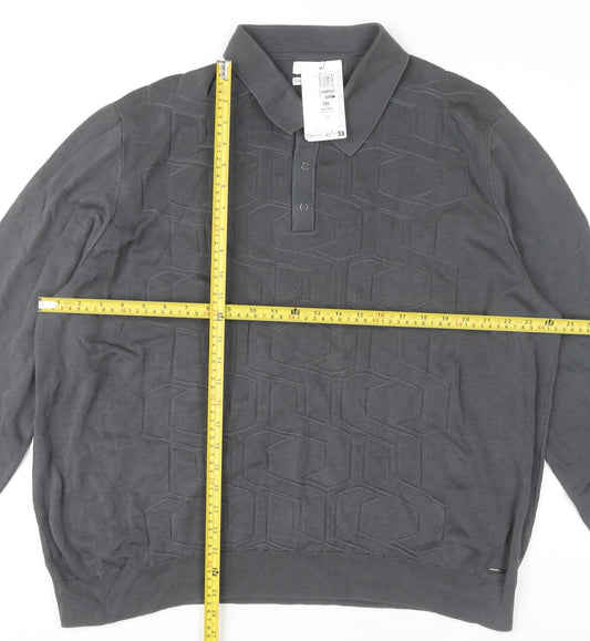Marks and Spencer Autograph Men’s Grey 3XL Long Sleeve Cotton Polo Shirt