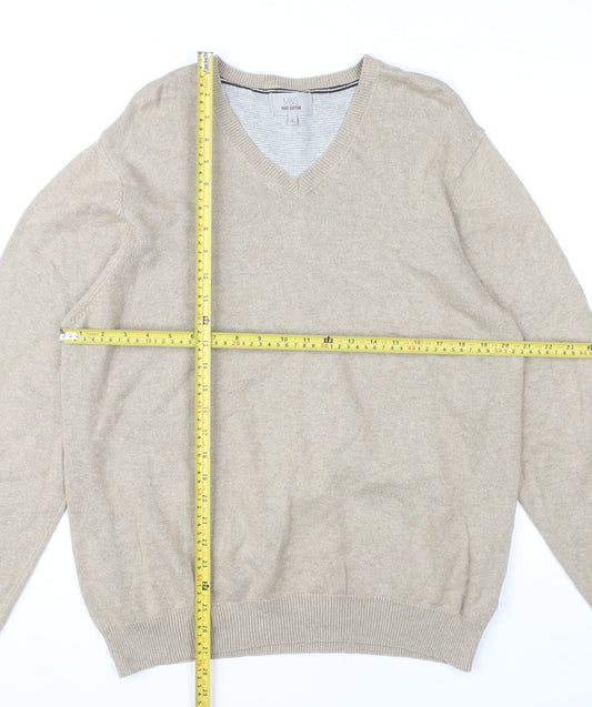 Marks and Spencer Mens Beige Cotton V-Neck Jumper Size L