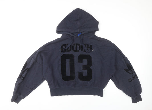 Additional front view of Adidas women’s blue cotton pullover hoodie, size UK 10, long sleeve