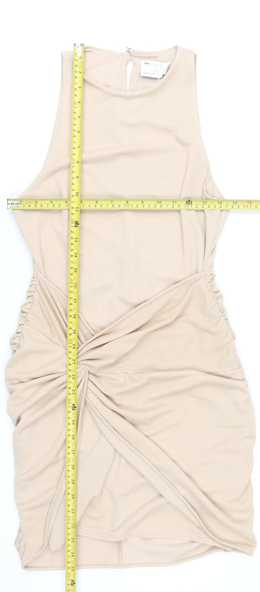 ASOS Design Women’s Beige Bodycon Short Dress Size 12 Ruched Sleeveless