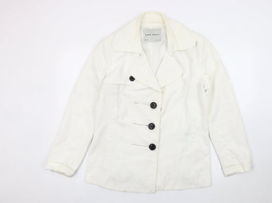Zara Basic Women’s White Pea Coat Size 14 Cotton Blend Workwear