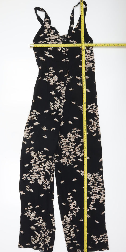 Zara Women Black Floral Wide-Leg Sleeveless Jumpsuit Size 8