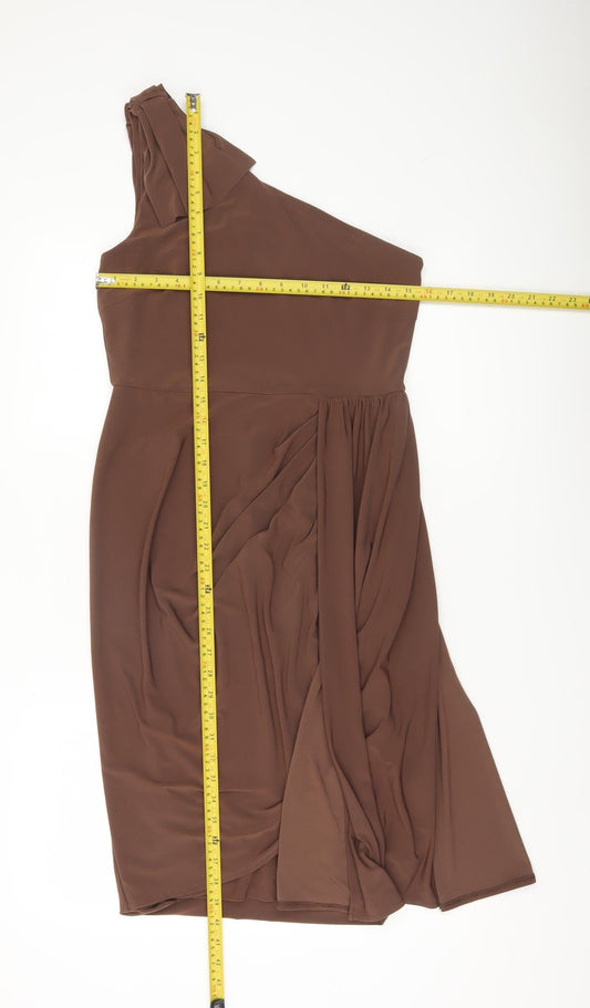Oasis Women’s Brown One Shoulder Knee Length Sheath Dress Size M
