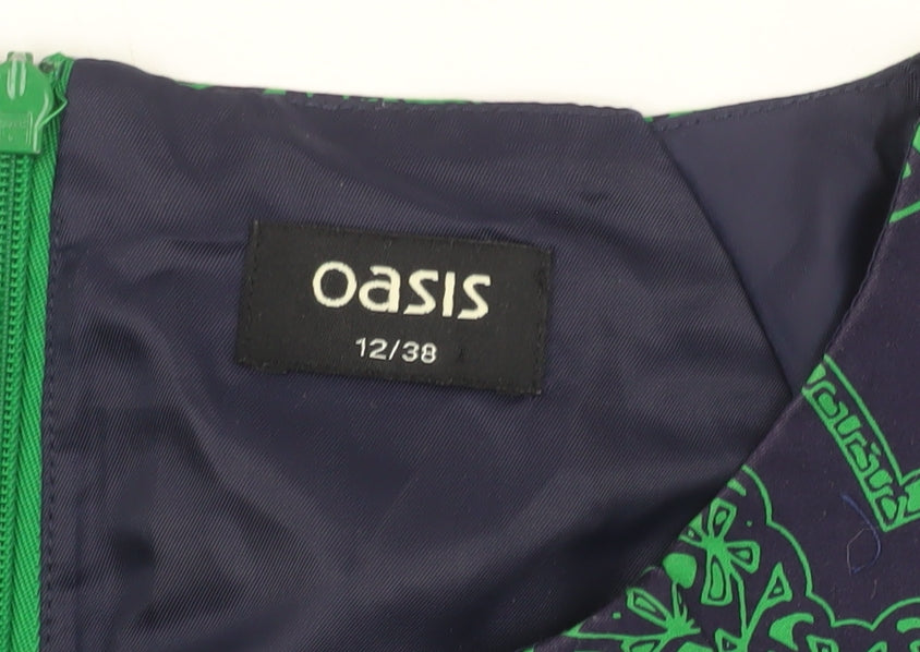 Oasis Women’s Green Blue Geometric A-Line Skirt Size 12 Knee Length Pleated