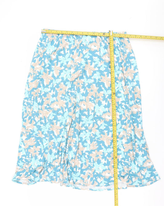 Eastex Womens Blue Beige Floral A-Line Midi Skirt Size 16