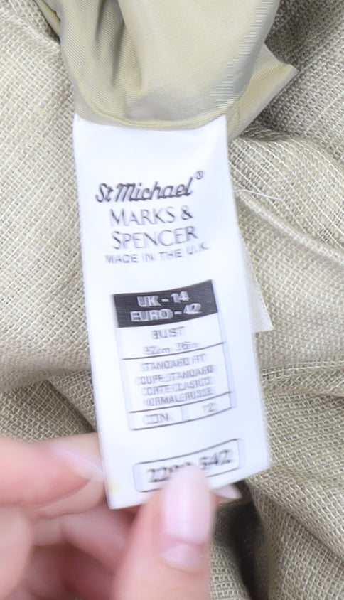 Marks & Spencer Women Beige Linen Blazer UK 14 Long Sleeve Tailored