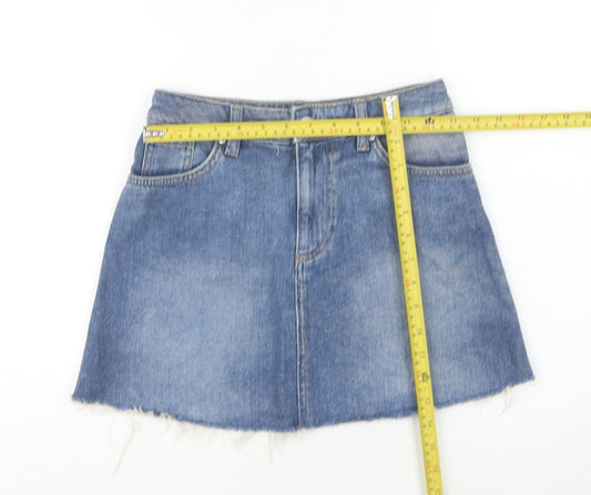 H&M Women Blue Denim A-Line Mini Skirt Size 4 Cotton Casual
