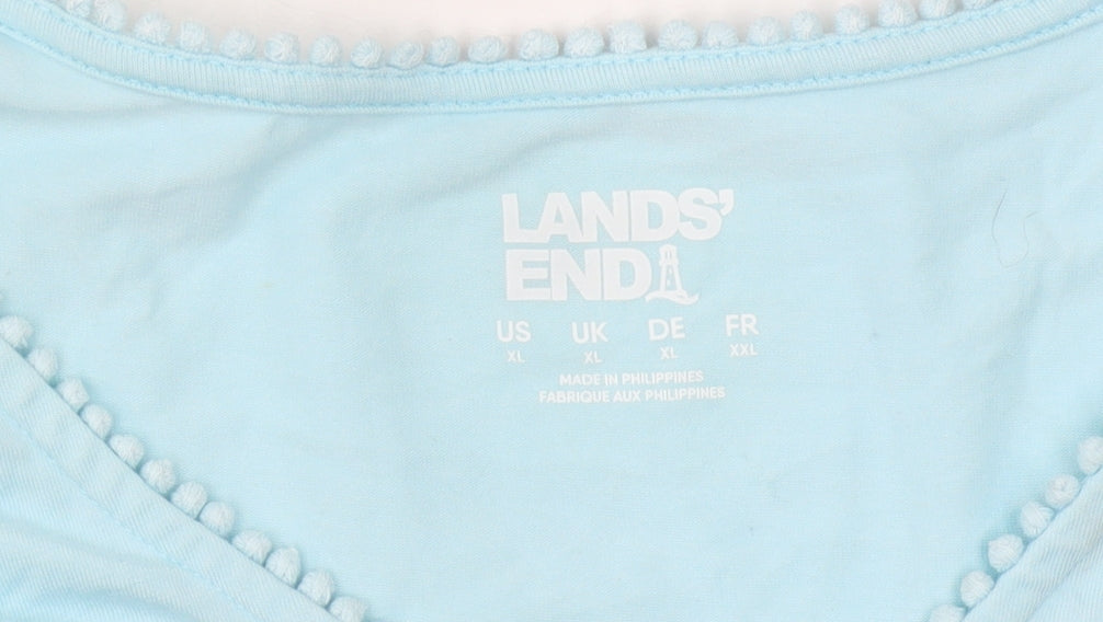 Lands' End Women Blue XL Cotton Sleeveless Tank Top V-Neck