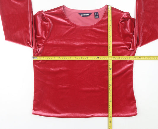 Lands' End Womens Red Velvet Long Sleeve Blouse Size M Regular Fit