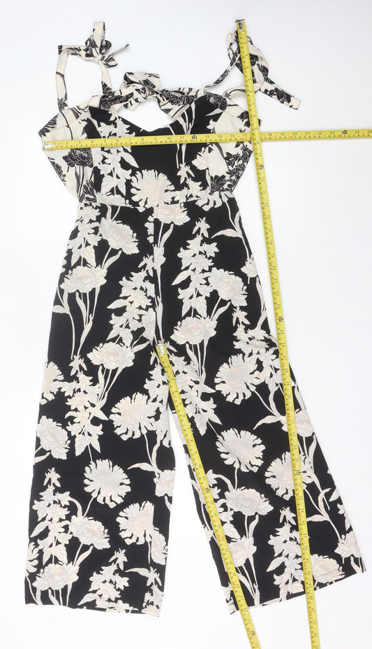 Topshop Women’s Black Floral Wide Leg Sleeveless Jumpsuit UK 6